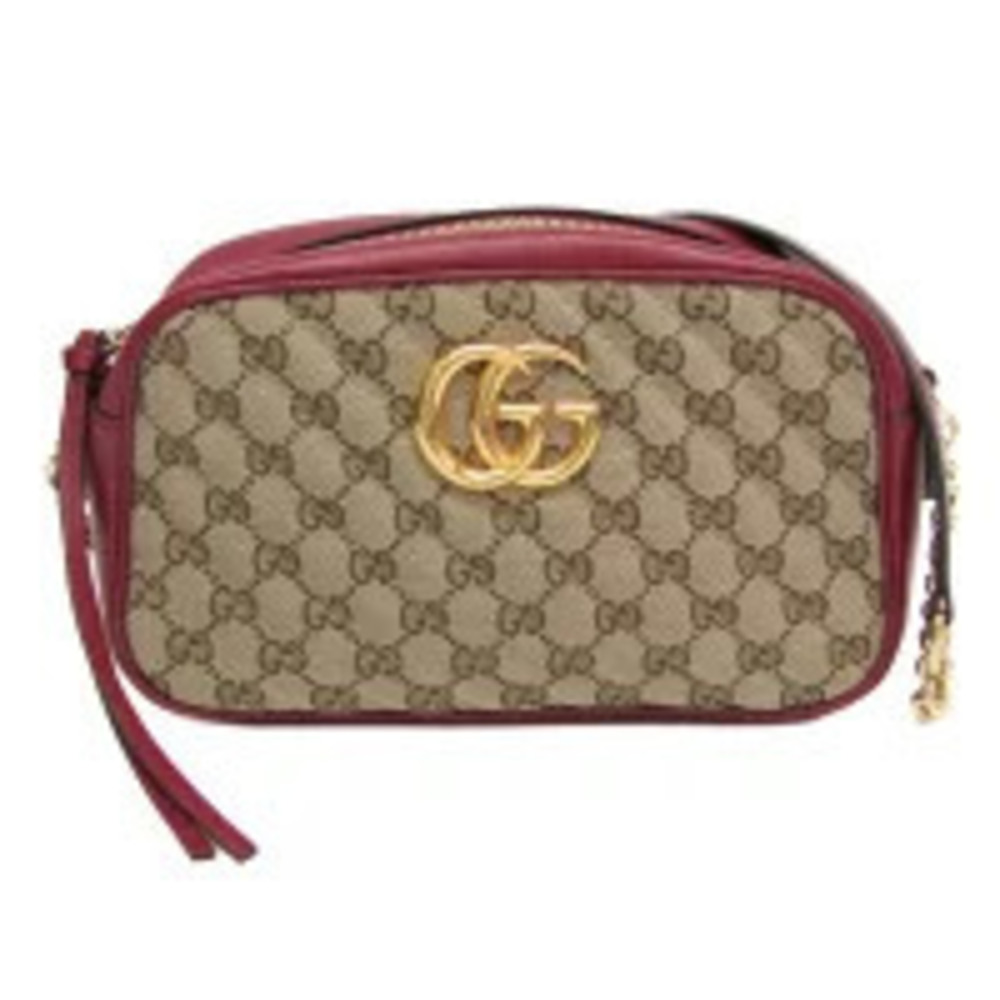 Gucci GG Marmont Camera Bag Leather Canvas Shoulder Bag Beige Red